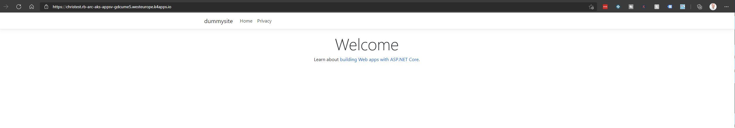 Screenshot showing the MVC App running on App Service on Kubernetes
