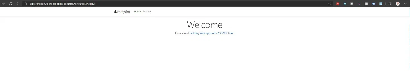 Screenshot showing the MVC App running on App Service on Kubernetes