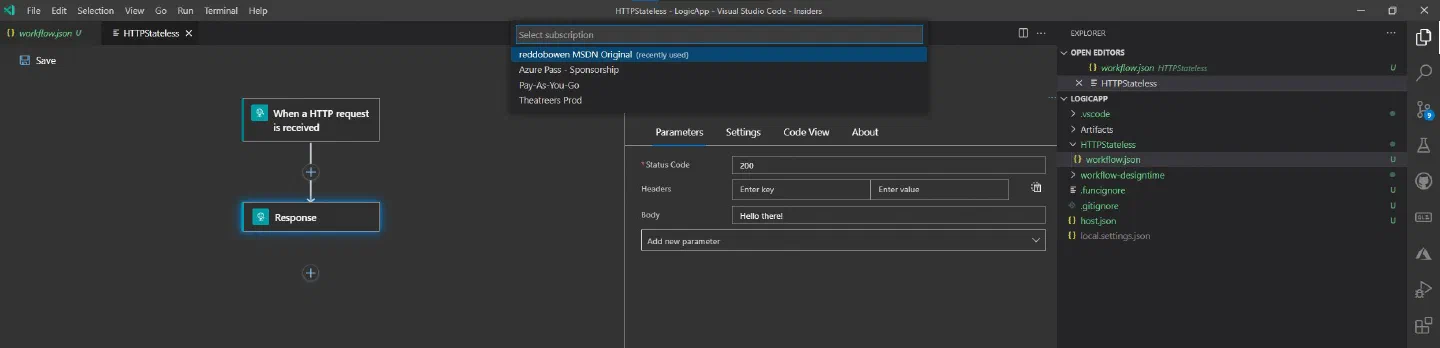 Screenshot showing the VSCode Logic App Designer mid-publishing step