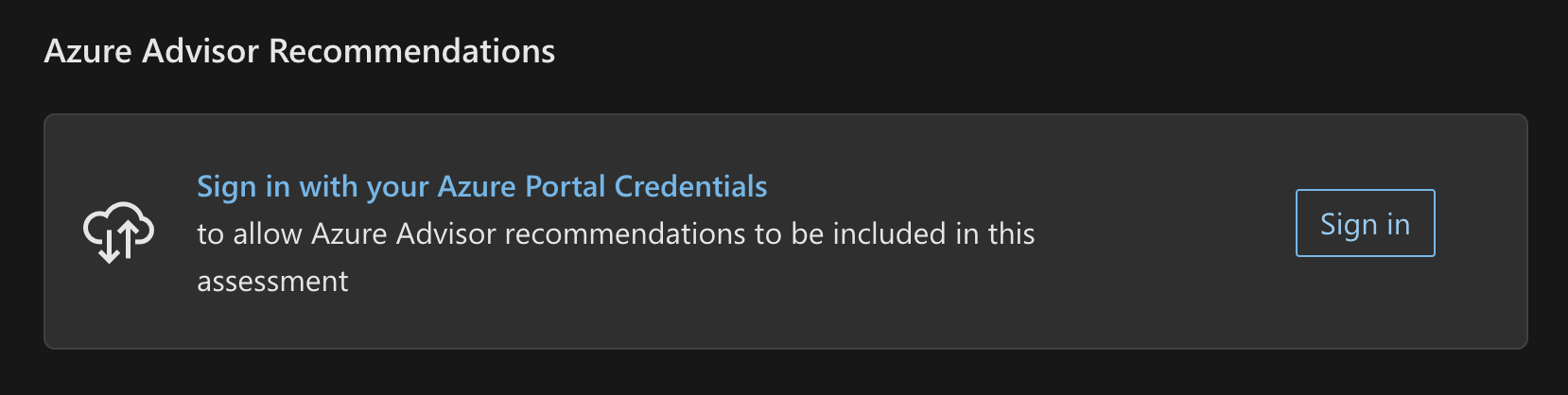 Screenshot showing the option to associate Azure Advisor recommendations to an assessment