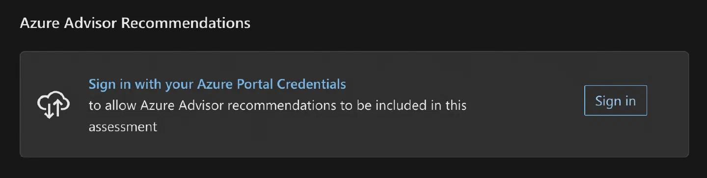 Screenshot showing the option to associate Azure Advisor recommendations to an assessment Screenshot showing the option to associate Azure Advisor recommendations to an assessment