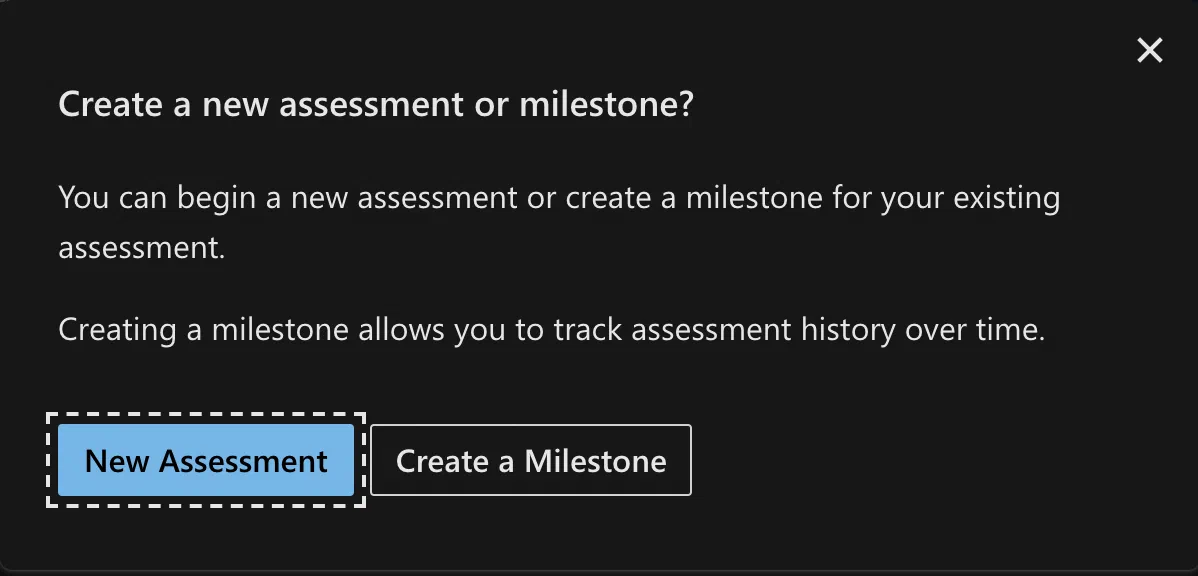 Screenshot showing the option to create a milestone for an existing assessment Screenshot showing the option to create a milestone for an existing assessment