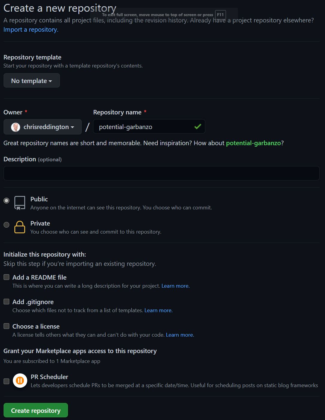 Create a GitHub repository