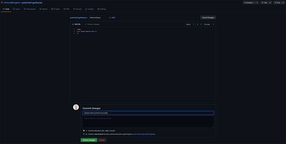 Edit the Hello World File