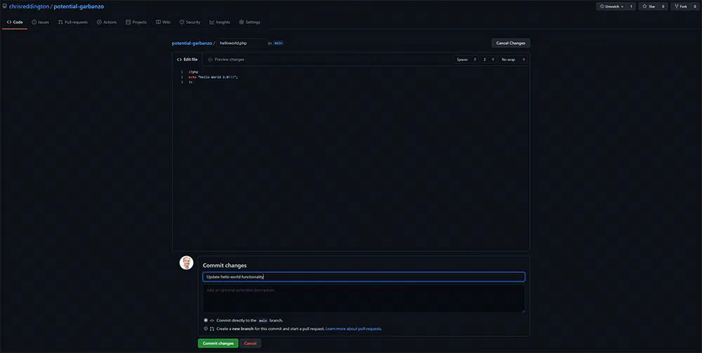 Edit the Hello World File