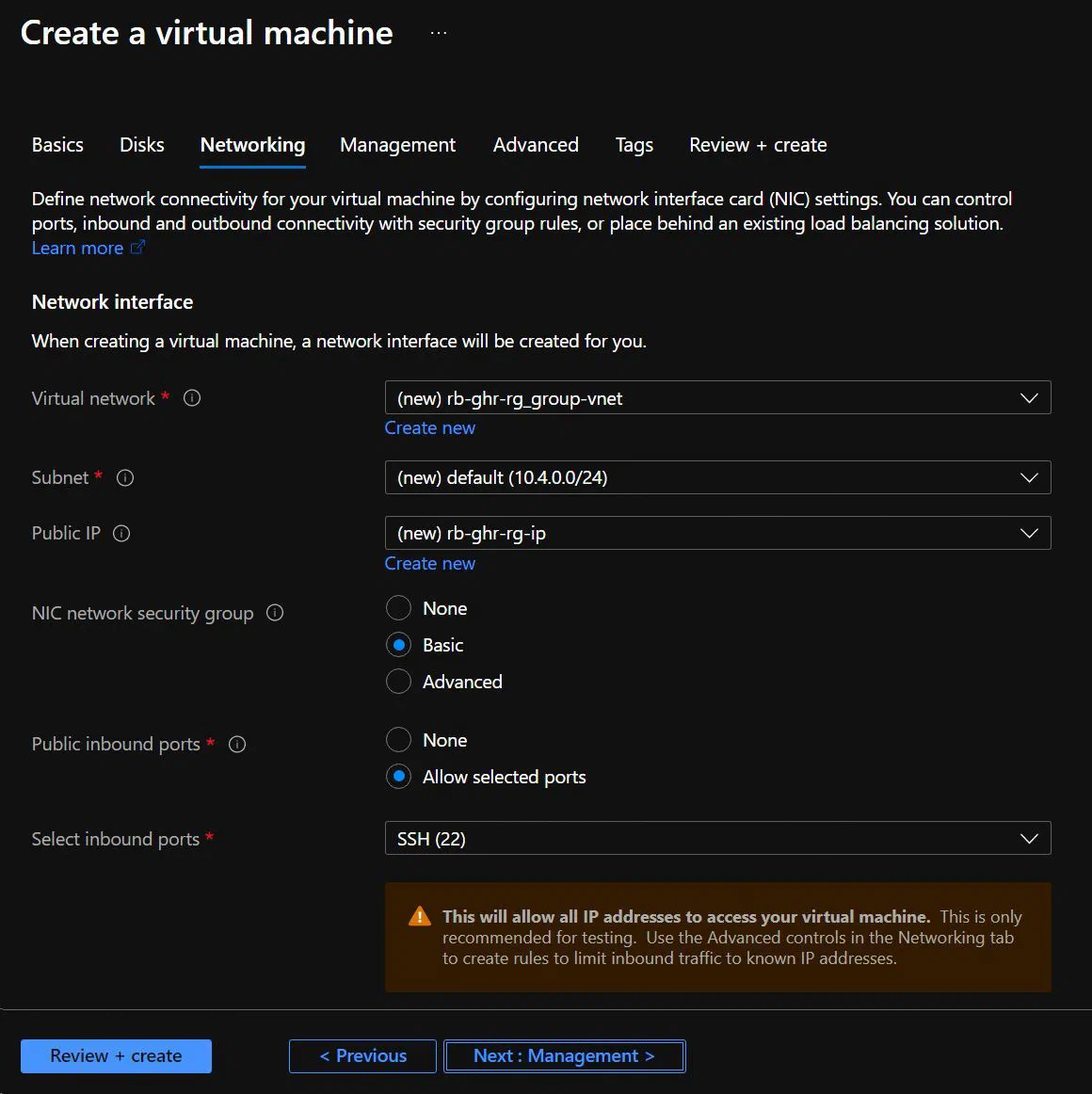 Screenshot showing the initial Virtual Machine creation blade in the Azure Portal