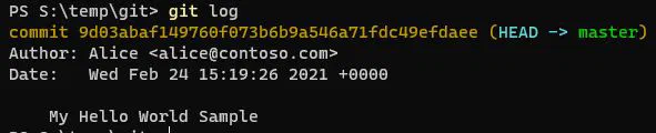 Git Log showing Alice&rsquo;s Commit