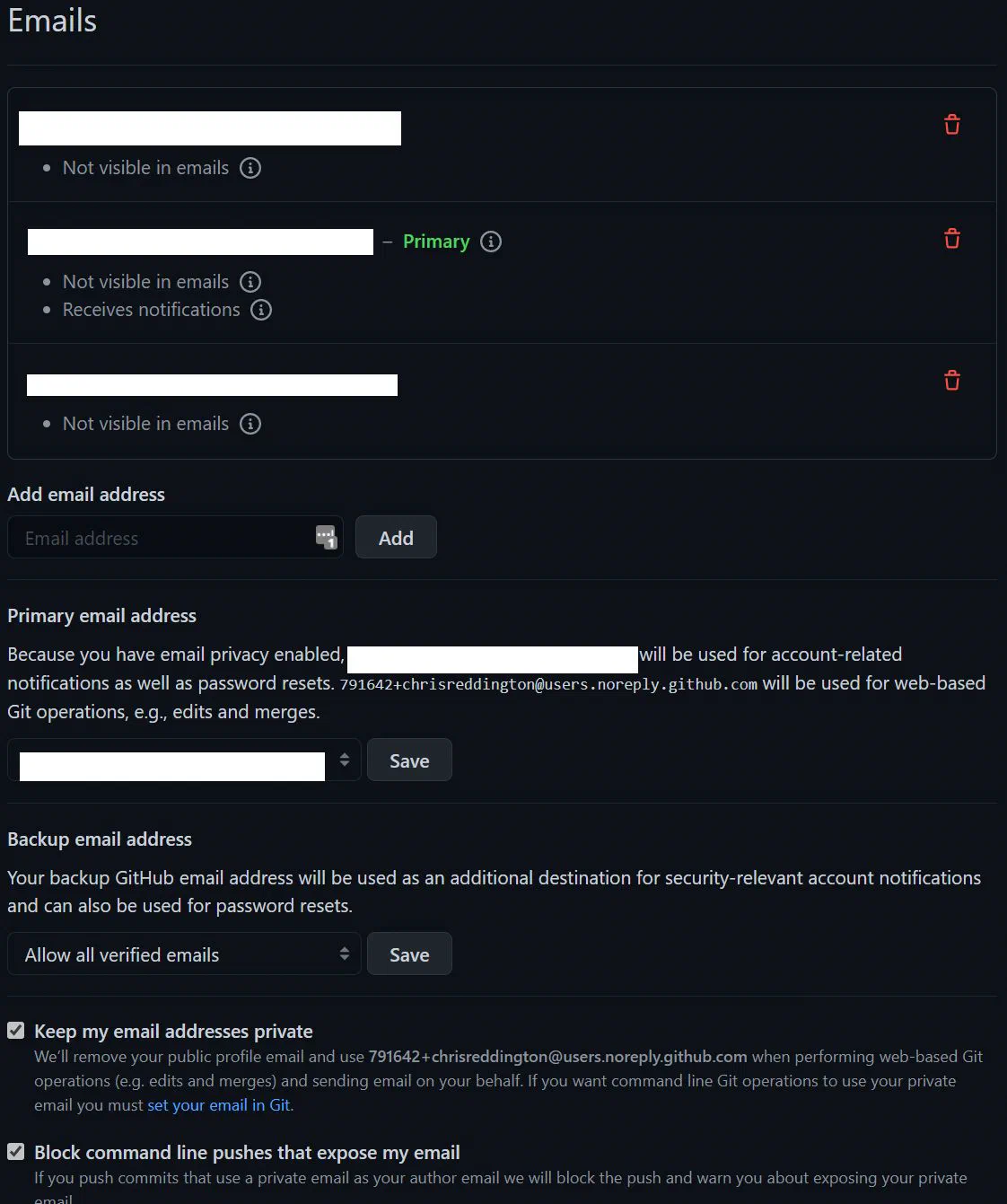 GitHub Email Settings Example GitHub Email Settings Example