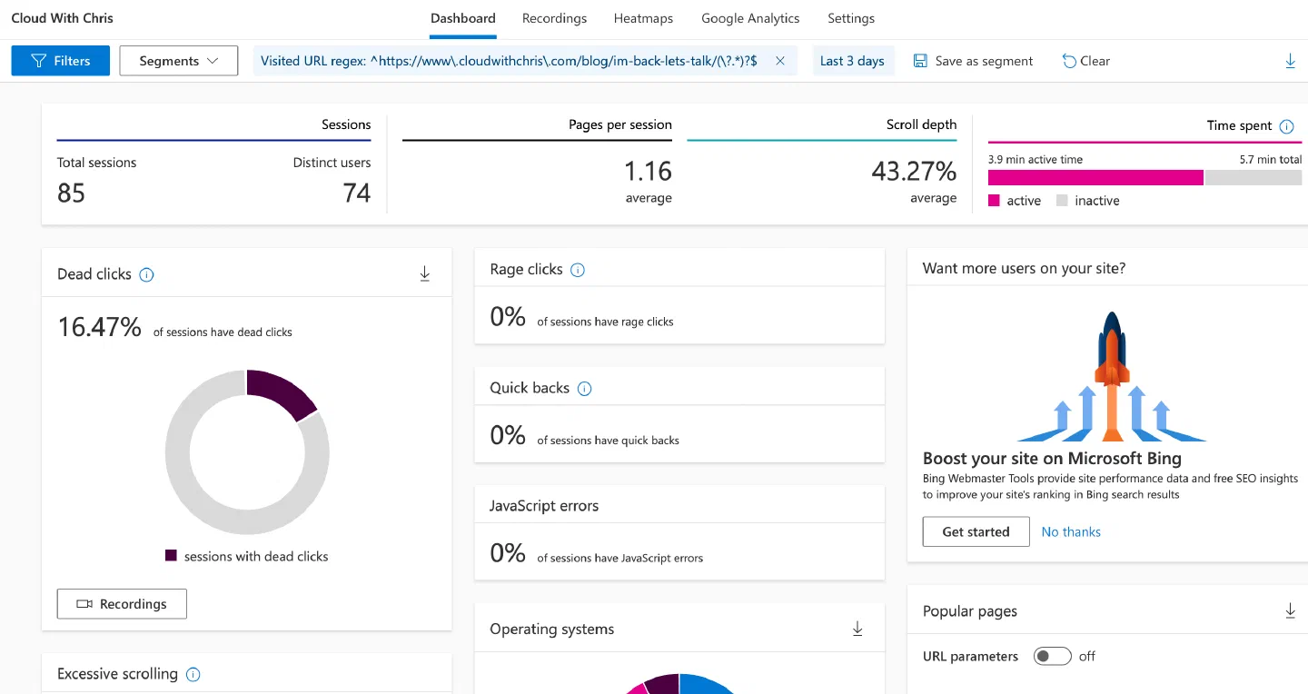 Screenshot showing insights in an overall dashboard