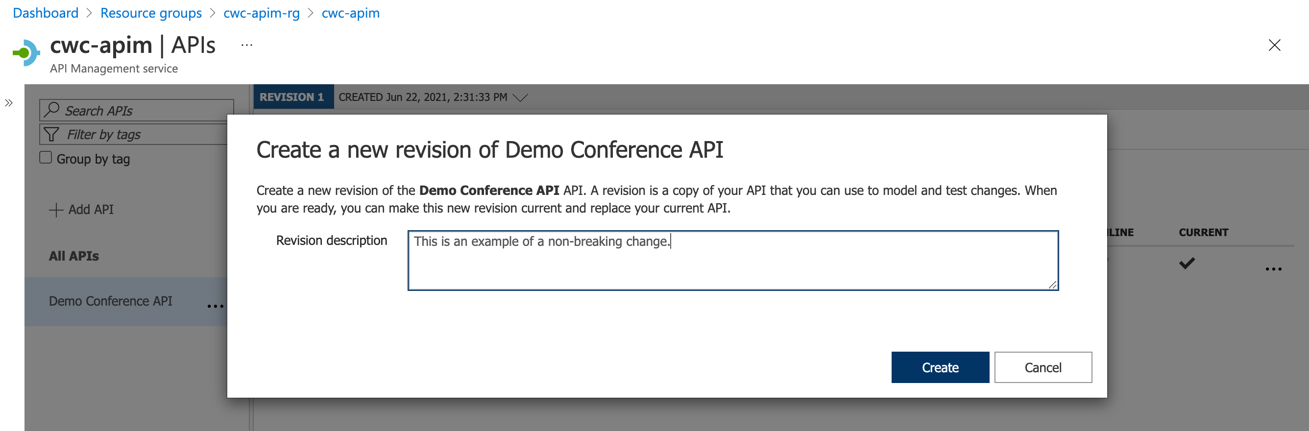 Screenshot showing the Add revision creation experience