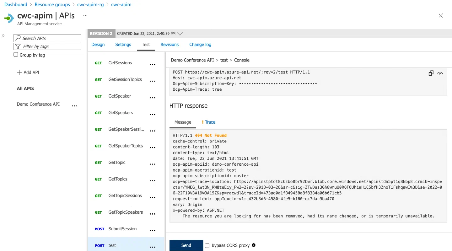 Example showing a new revision with a new API Operation created