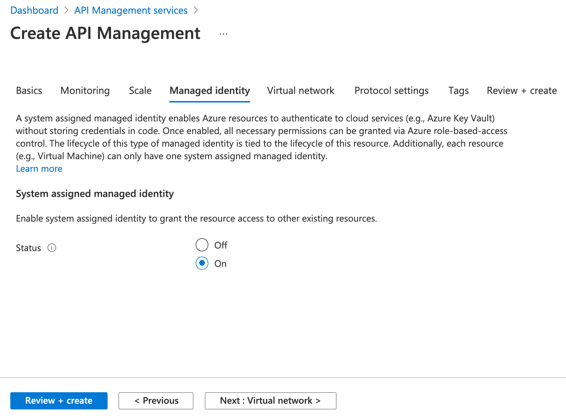 Enable system-assigned managed identity
