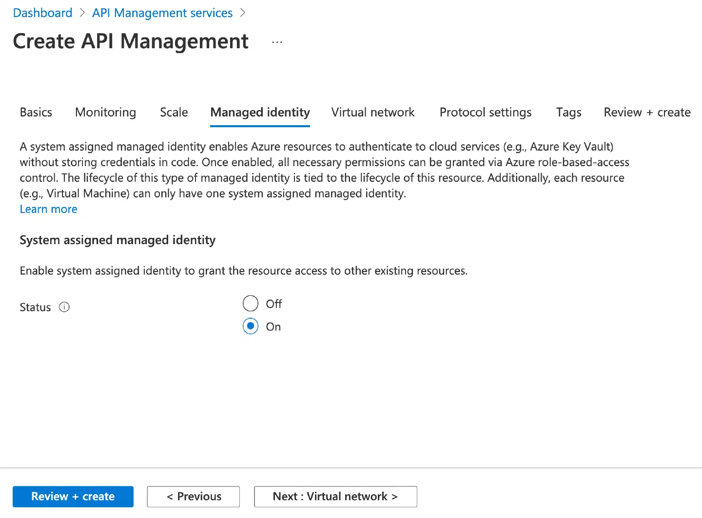 Enable system-assigned managed identity