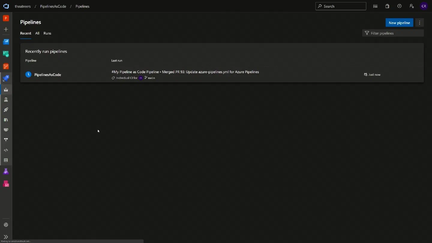 Screenshot showing the pipeline being triggered by a commit to the main branch Screenshot showing the pipeline being triggered by a commit to the main branch