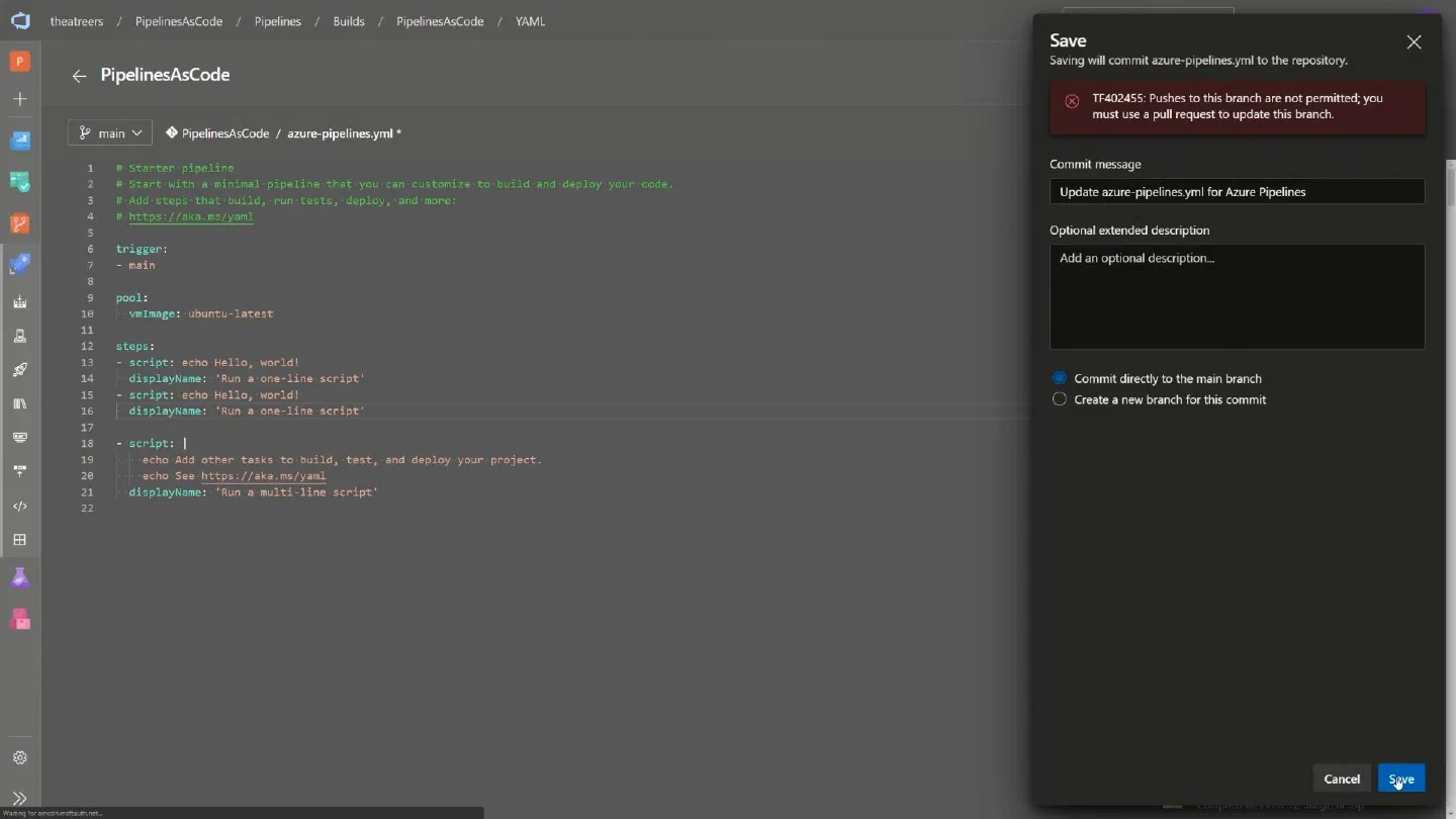 Screenshot showing a failed update to the main branch Screenshot showing a failed update to the main branch