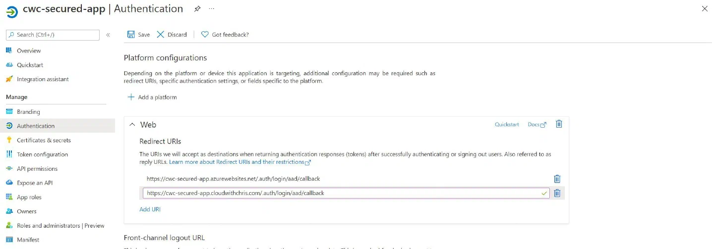 Screenshot showing the authentication tab with allowed Redirect URIs Screenshot showing the authentication tab with allowed Redirect URIs