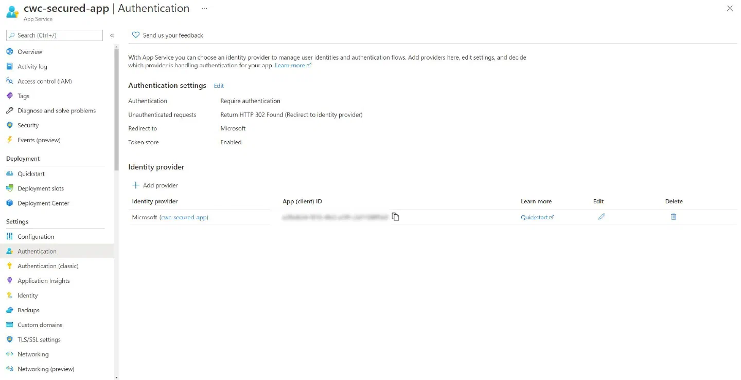 Screenshot showing that the Identity Provider and Authentication settings were successfully configured Screenshot showing that the Identity Provider and Authentication settings were successfully configured