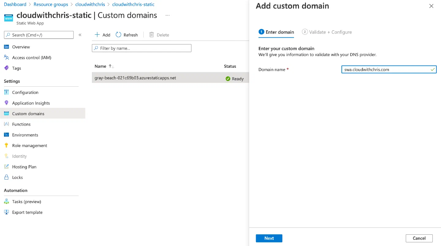 Screenshot of the custom domain linking experience
