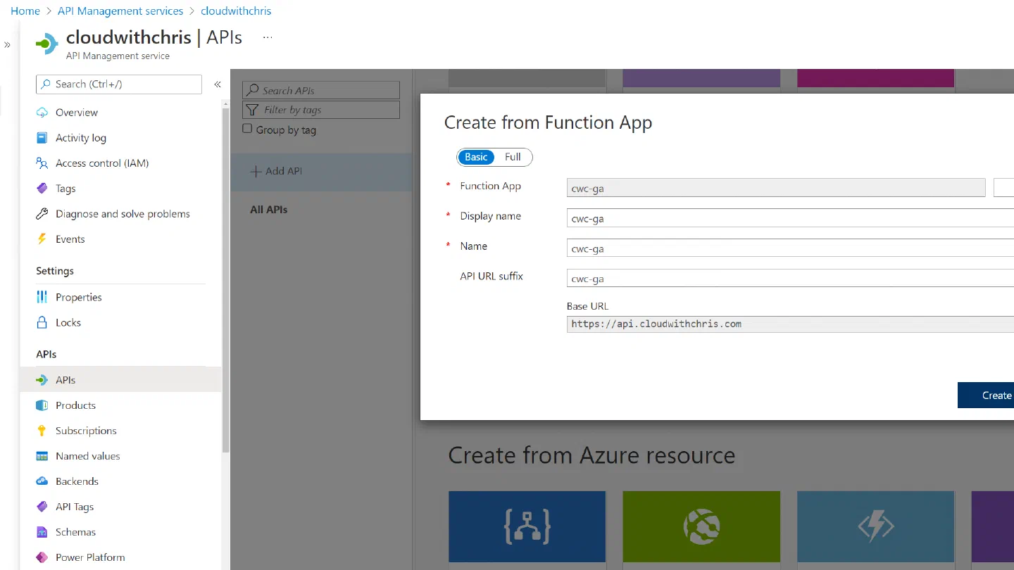 Screenshot showing the Azure Function being imported into the API Management instance Screenshot showing the Azure Function being imported into the API Management instance