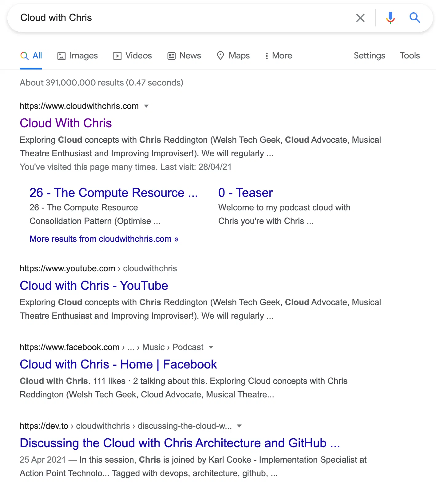 Search results for Cloud with Chris in Google